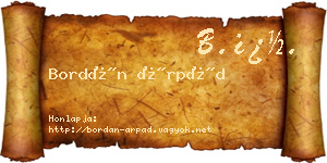 Bordán Árpád névjegykártya